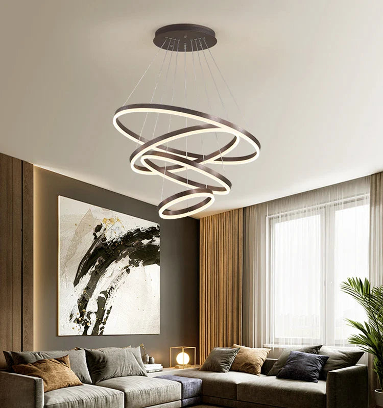 Afralia™ Black Led Rings Circle Pendant Chandelier for Living Dining Kitchen