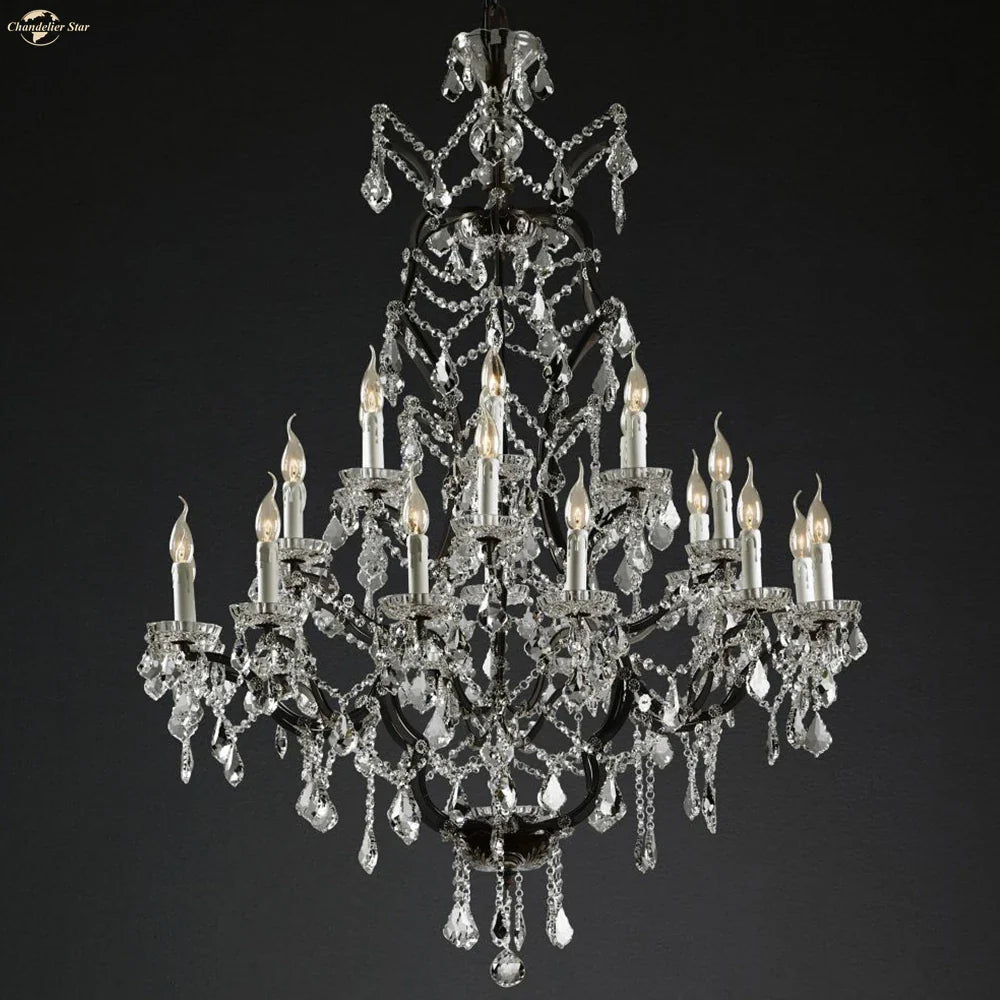 Afralia™ Rococo Iron & Crystal LED Chandelier - Rustic Hanging Pendant Light