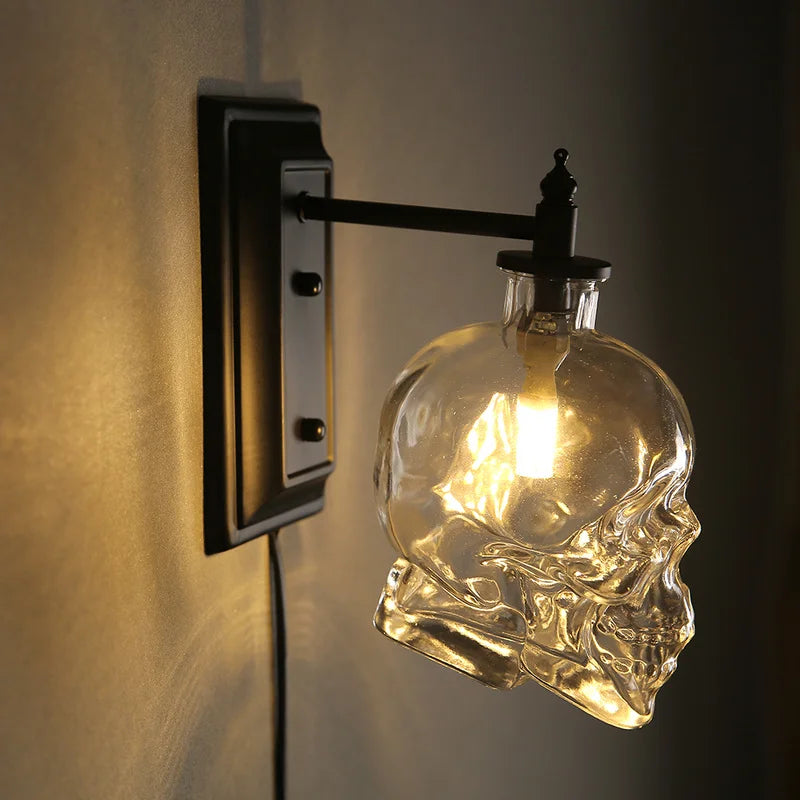 Afralia™ Retro Skull Bones Wall Lamps Clear Glass Bottle Industrial Light Fixtures