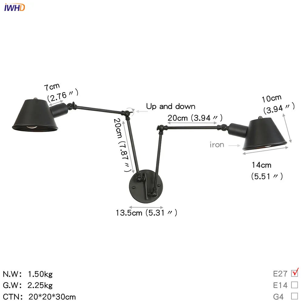 Afralia™ Vintage Industrial 2-Head Wall Lamp