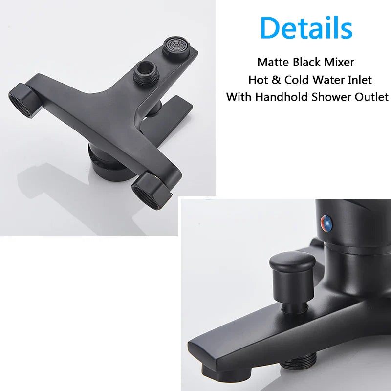 Afralia™ Matte Black Wall Mount Shower Mixer Valve Bathroom Faucet Bathtub Control