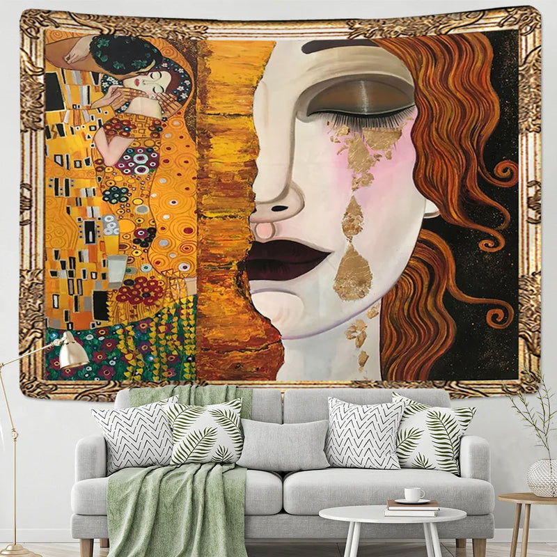 Afralia™ Bohemian Thai Style Half Face Woman Tapestry Wall Hanging for Living Room Decor