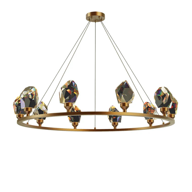 Afralia™ Crystal Copper Round Chandelier: Elegant LED Suspension Lamp for Dinning Room