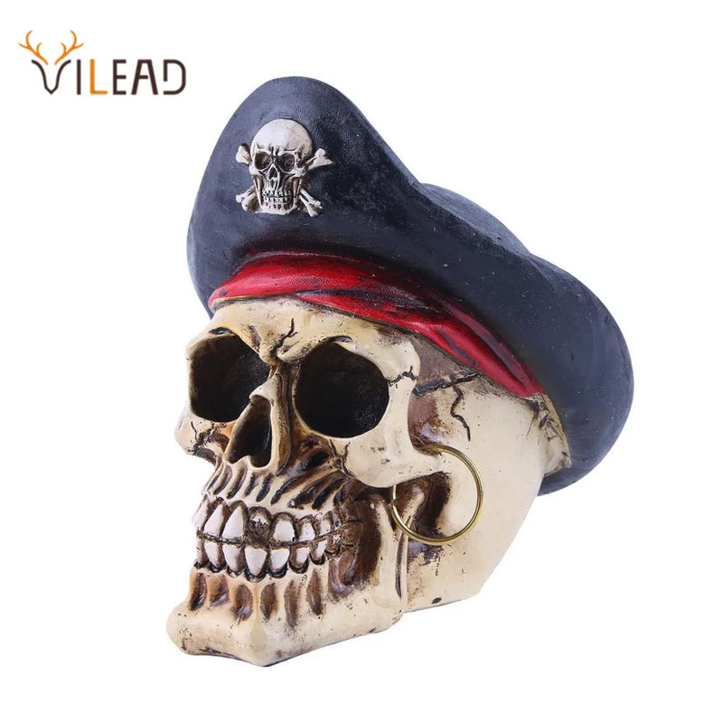 Afralia™ Pirate Captain Skull Head Halloween Decor Horror Party Prop Movie Home Ornament