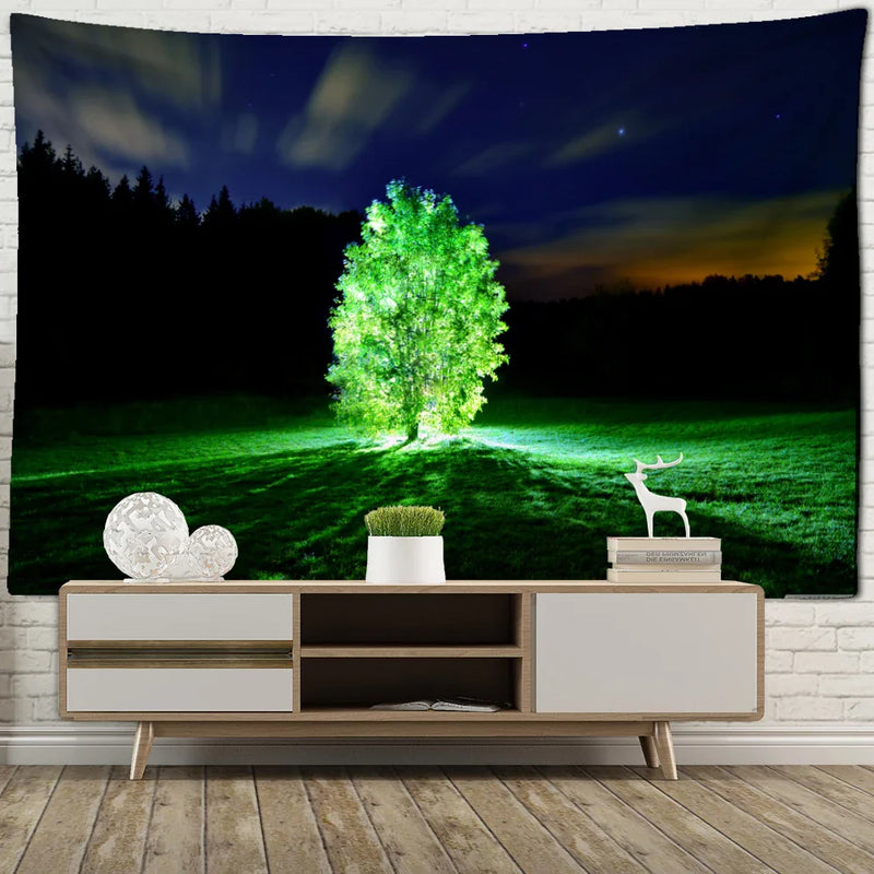 Fluorescent Green Stripe Luminous Plant Tapestry Wall Hanging for Bohemian Living Room Decor - Afralia™