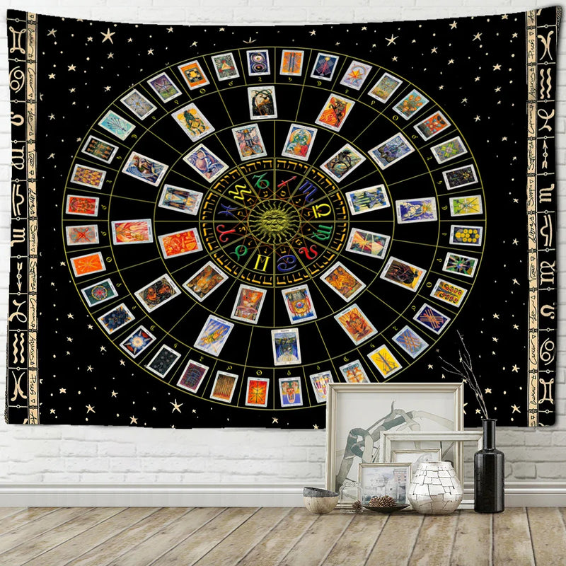 Afralia™ Zodiac Star Plate Mandala Tarot Tapestry for Aesthetics Home Decor