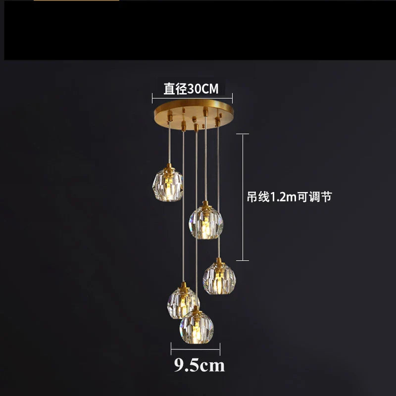 Afralia™ Diamond Crystal Copper LED Pendant Chandelier for Stylish Indoor Lighting.