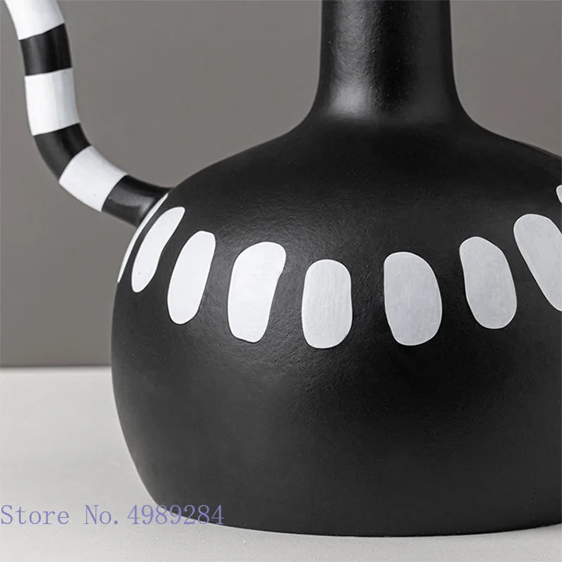 Afralia™ Ceramic Vase with Black and White Spots | Abstract Wave Point Design