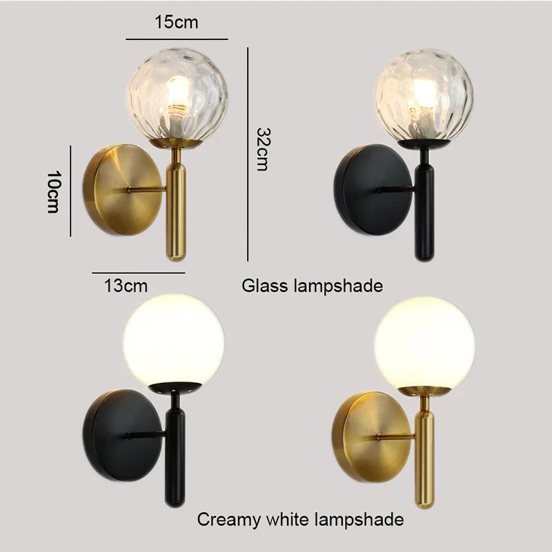 Afralia™ Nordic Glass Ball LED Wall Lamp for Bedroom, Bathroom, Stair - Modern Light Fixtures