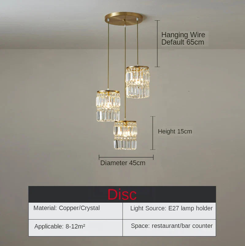 Afralia™ Crystal Copper LED Chandelier Pendant Light Modern Luxury Ceiling Lamp