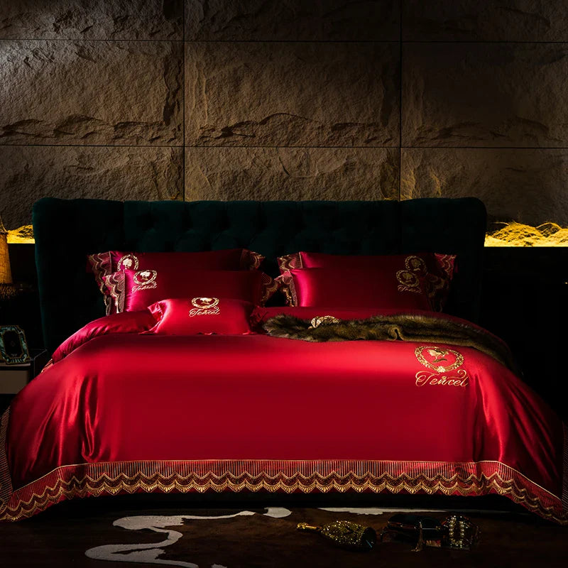 Luxury Brocade & Egyptian Cotton Embroidery Bedding Set by Afralia™ - Queen/King Size
