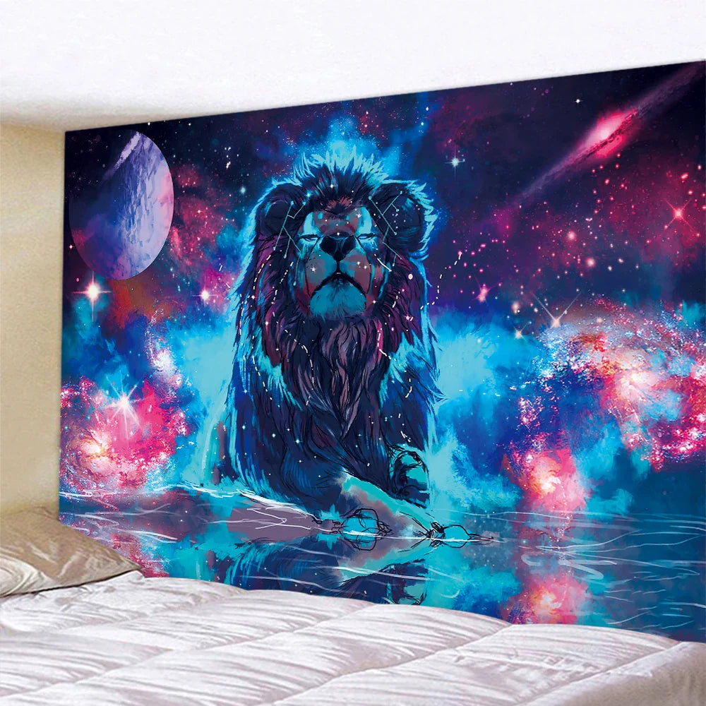 Afralia™ Lion Psychedelic Art Tapestry for Home Decoration Hippie Bohemian Living Room Wall Art
