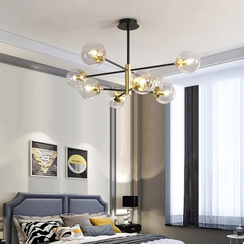 Afralia™ Vintage Loft Chandelier E27 Round Ball Light Ceilling Lamp Black Gold
