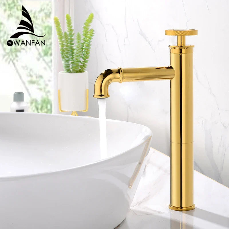 Afralia™ Matte Black Brass Bathroom Faucet Hot and Cold Water Mixer Tap