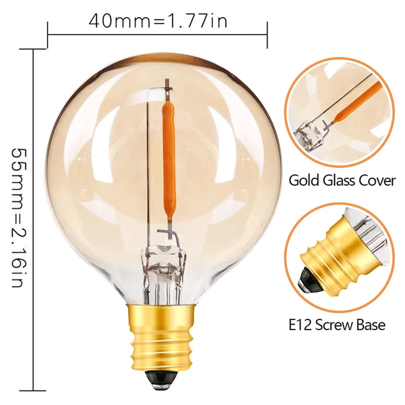 Afralia™ G40 Amber Glass Warm White LED String Lights for Patio Decor, Dimmable 1W Eqv