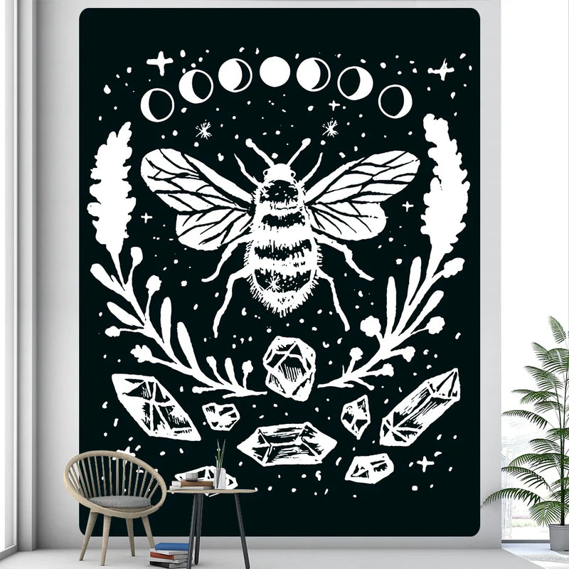 Afralia™ Skull Bee Cat Tapestry: Bohemian Home Decoration Art for Wall, Sofa, Blanket