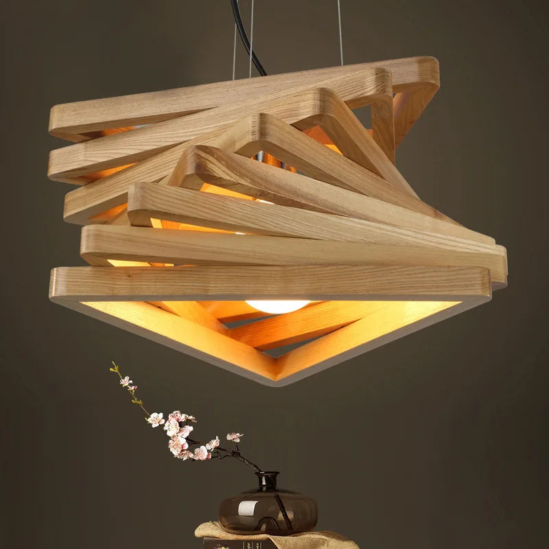 Afralia™ Triangle Wood Chandelier LED Indoor Hanging Lamp for Living Room decor