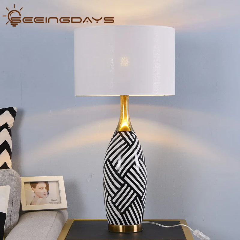 Afralia™ Zebra Stripes Ceramic Table Lamps - Stylish Lighting for Home Decor - E27 Bulb