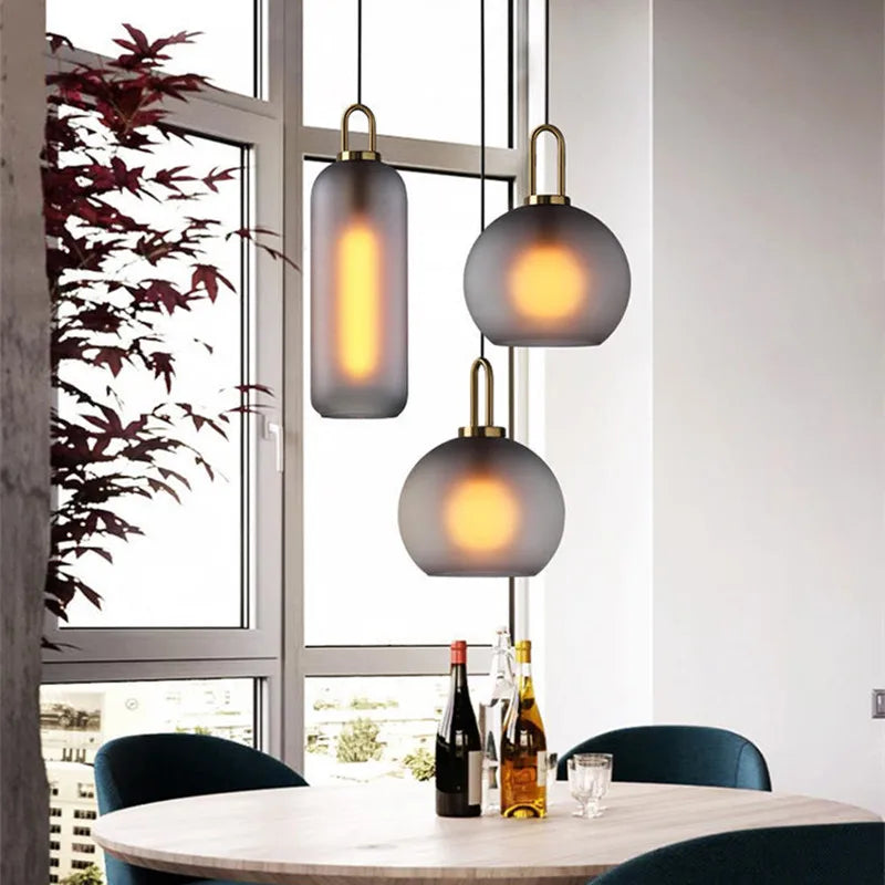 Afralia™ Retro Ball Pendant Light: Smoked Glass Lampshade, Scandinavian Kitchen Suspension Lamp