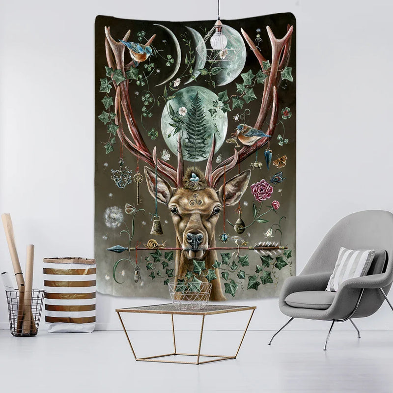 Afralia™ Forest Elk Hippie Wall Tapestry for Bohemian Bedroom Decor