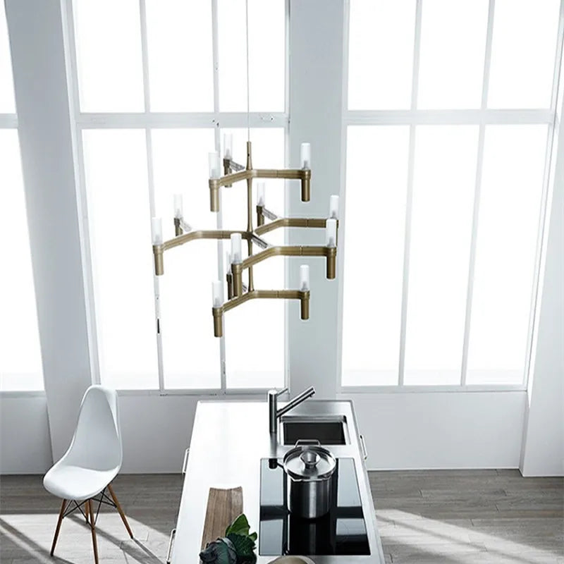 Afralia™ Luxury Villa Foyer Metal Chandelier - Modern Adjustable Gold Silver Pendant Lighting