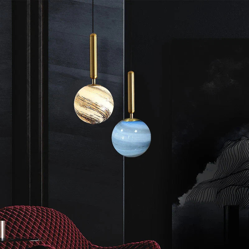 Afralia™ Glass Planet Pendant Light: Modern LED Nordic Hanging Lamp for Living Bedroom Susp...