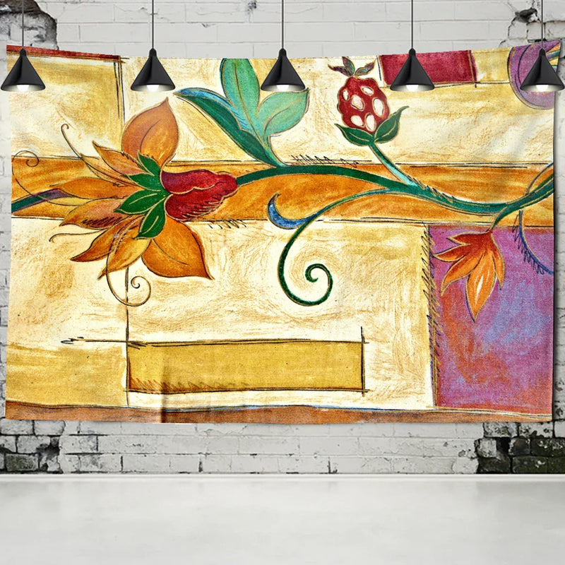 Yellow Flowers Ink Tapestry Wall Mount Bohemian Style by Afralia™ - Mandala Witchcraft Decor