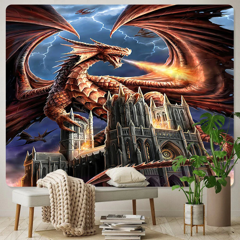 Afralia™ Dragon Psychedelic Art Tapestry for Home Decoration and Sofa Blanket