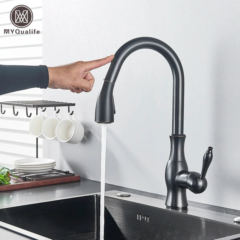 Afralia™ Touch Sensor Kitchen Mixer: Black Pull Out Faucet with Sensitive Touch Control