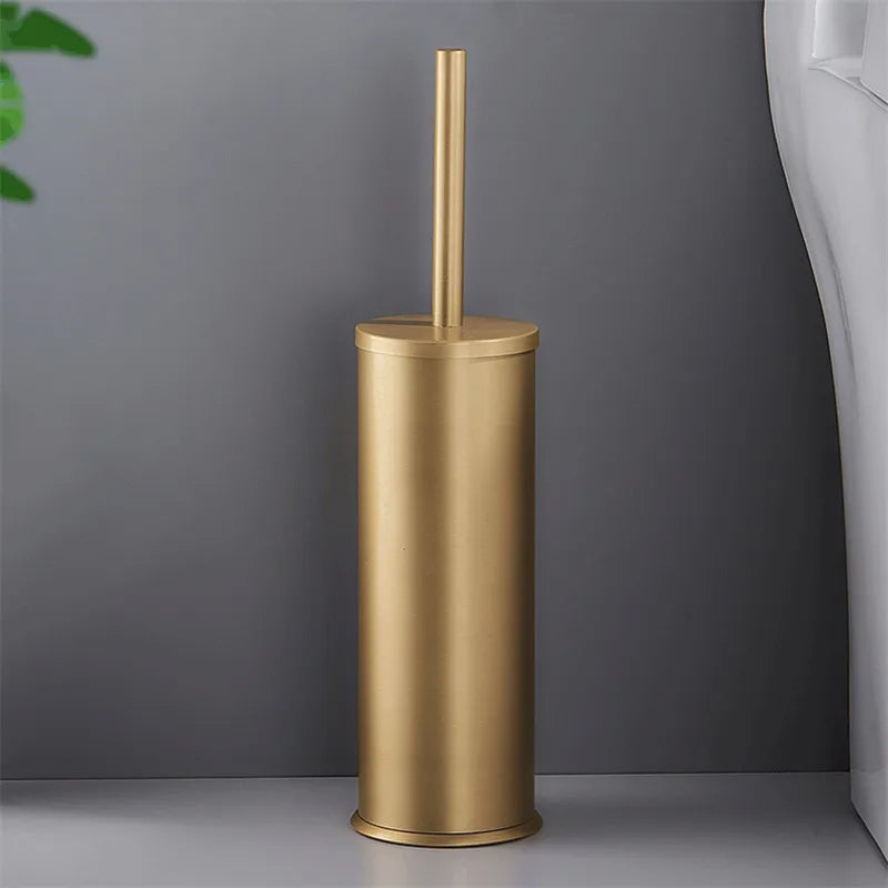 Afralia™ Toilet Brush Holder Aluminum Bathroom Floor Type Bath Hardware in Brushed Gold/Black