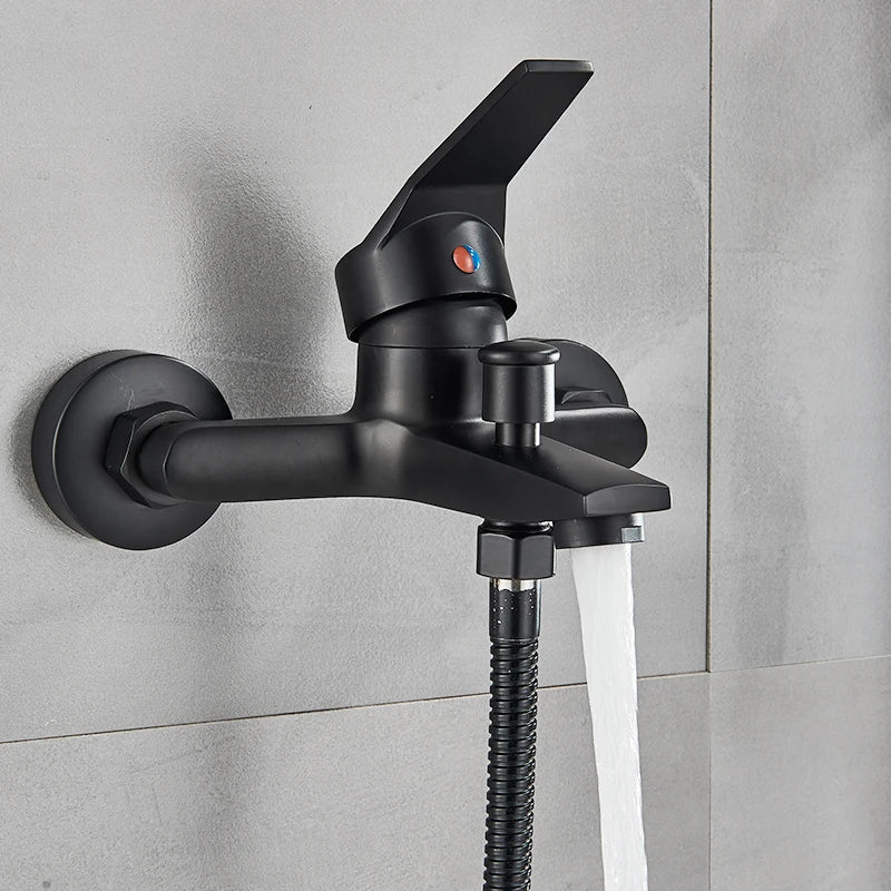 Afralia™ Matte Black Wall Mount Shower Mixer Valve Bathroom Faucet Bathtub Control