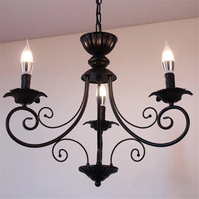 Afralia™ Retro Beige Black Chandelier - American Candle Lamp Iron Suspension Fixtures