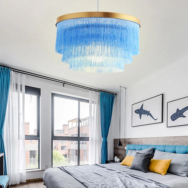 Afralia™ Art Deco Cotton Thread Tiered Chandelier in Black Gold Finishing