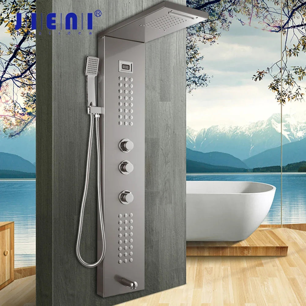 Afralia™ Dark Grey Shower Column with Massage System and Tub Spout