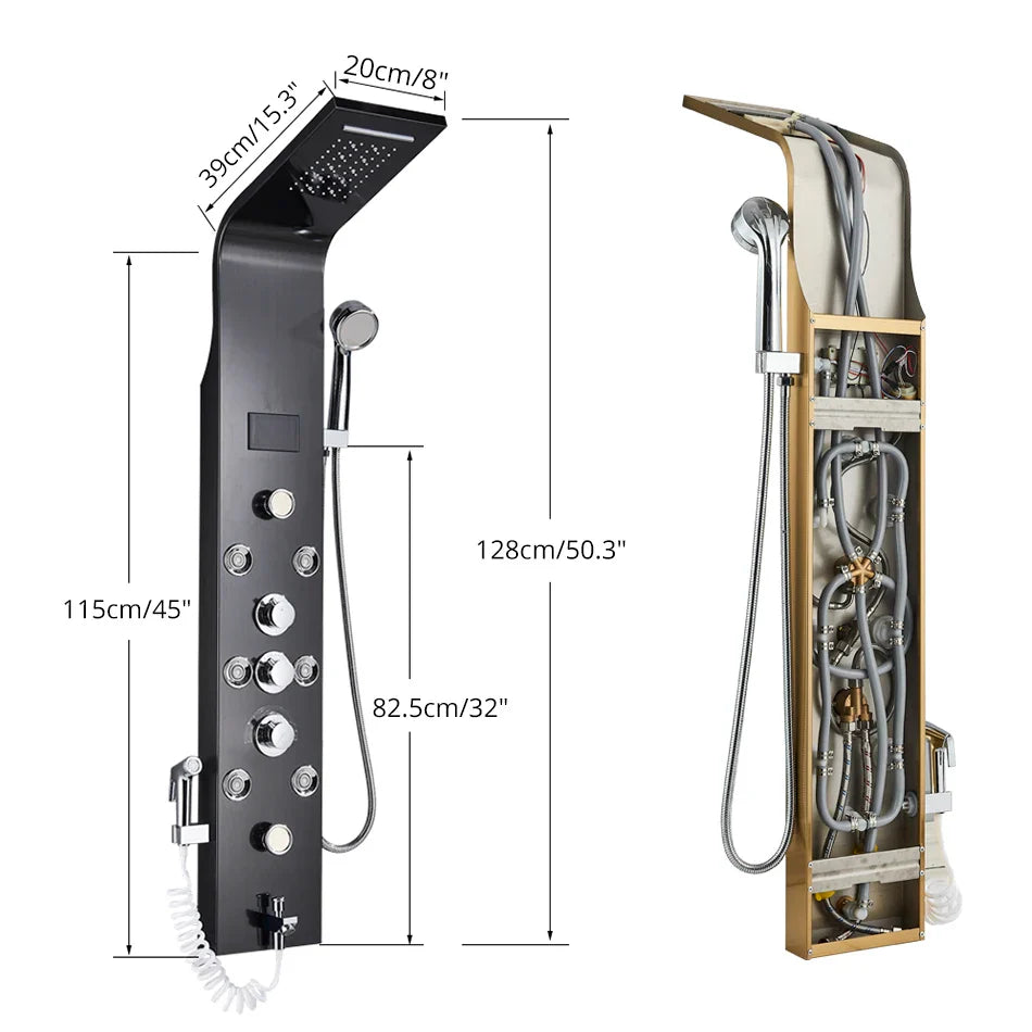 Afralia™ LED Rainfall Shower Panel System with Temperature Screen
