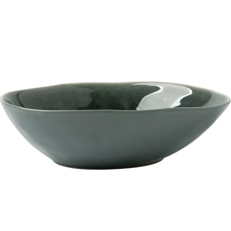 Afralia™ Ceramic Oval Dessert Bowl - Japanese Style Ice Cracked Glaze Plate