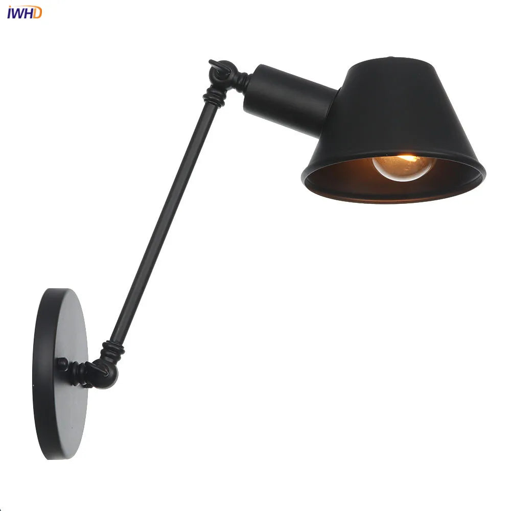 Afralia™ Black Swing Arm Wall Light Industrial Vintage Sconce, LED, Bedroom Loft Stair Lighting