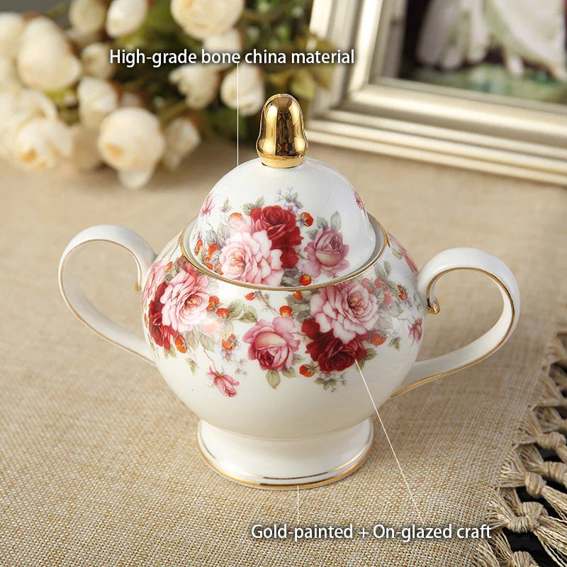 Afralia™ Porcelain Tea & Coffee Set, Elegant Bone China Floral Design, Teapot, Cups, Saucers