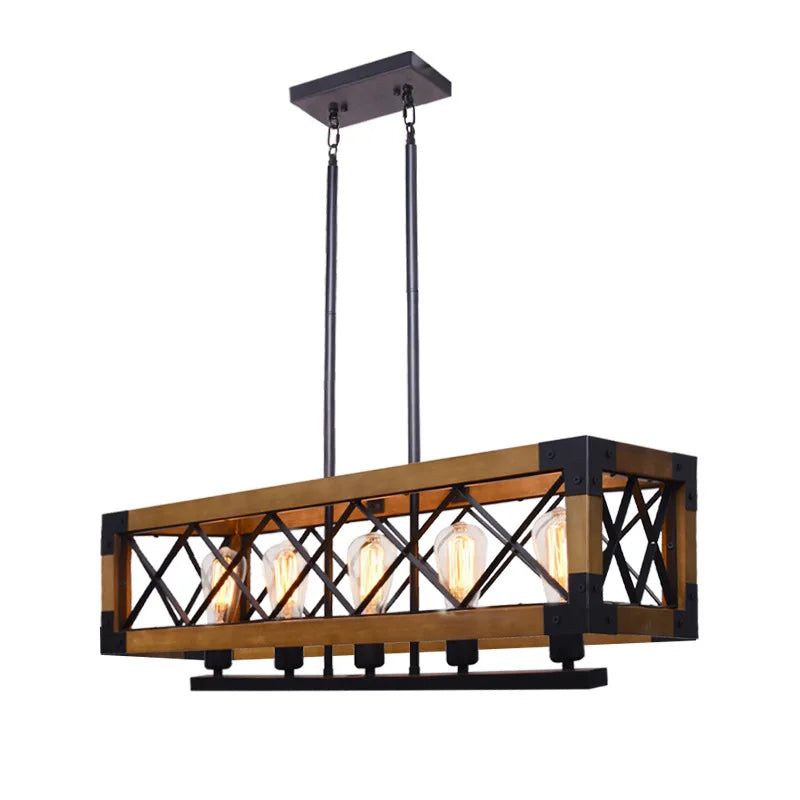 Afralia™ Wood Chandelier: Industrial Lighting Fixture for Living Room, Restaurant, Dining Room