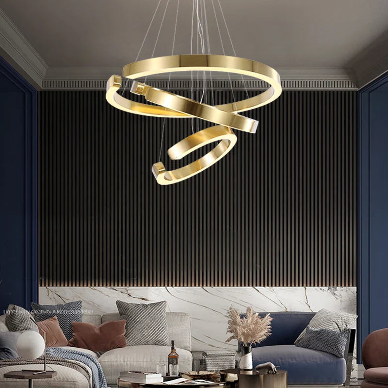 Afralia™ LED Chandelier: Round Rings Pattern, Gold, Modern Design for Living, Dining, Bedroom, Kitchen.