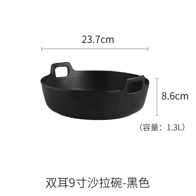 Afralia™ Ceramic Double Handle Salad Bowl | Deep Porcelain Serving Dish