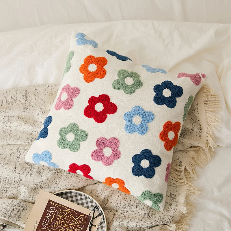 Afralia™ Embroidered Daisy Dandelion Cushion Cover 45x45cm for Sofa Bed Chair Living Room