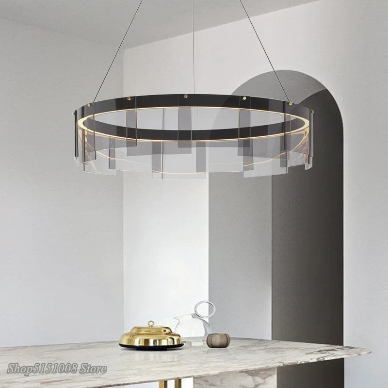 Afralia™ LED Glass Ring Pendant Lights: Modern Iron Art Hanging Lamps for Home Décor