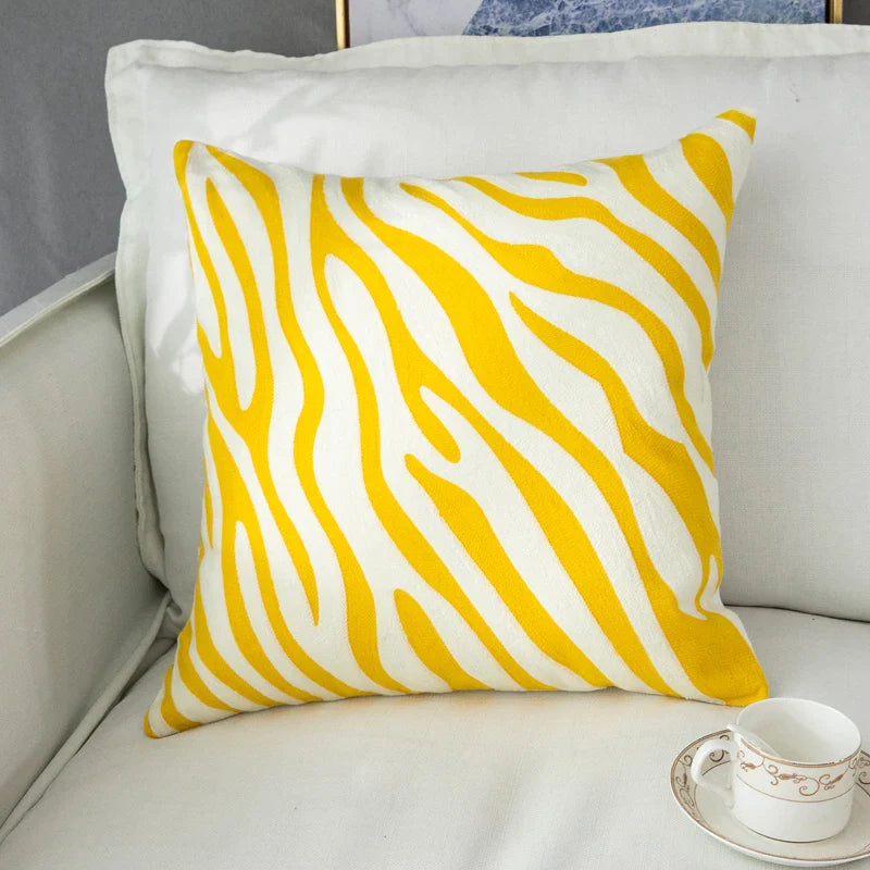 Afralia™ Zebra Pattern Embroidered Cushion Cover in Grey, Yellow, Blue