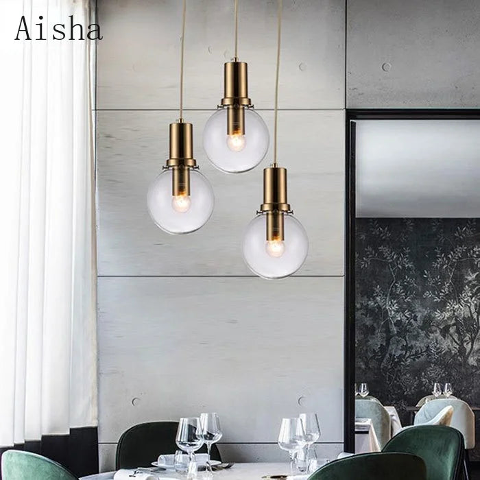 Afralia™ Modern Black Gold LED Bulb Pendant Light with Clear Globe Glass Shade