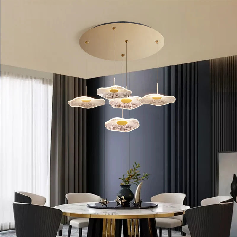 Afralia™ Lotus Leaf Tea Art Spiral Staircase Chandelier - Chinese Style Pendant Light