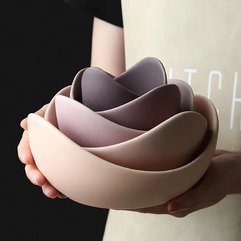 Afralia™ Lotus Ceramic Flower Bowl Set for Creative Dining and Storage