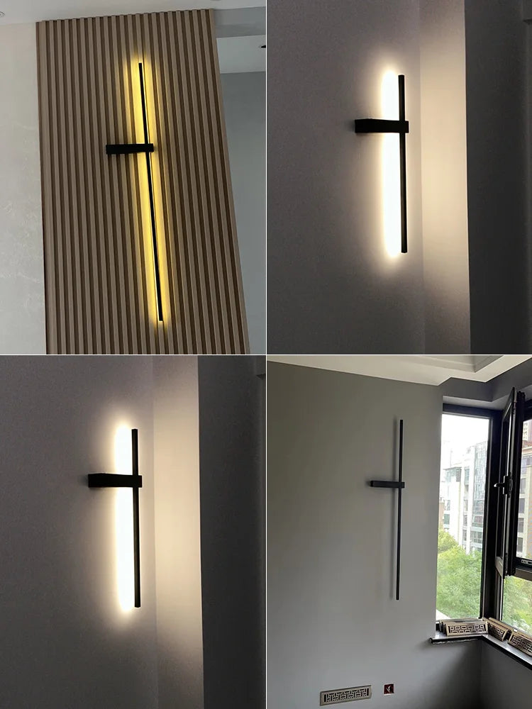 Afralia™ Black Long Strip Wall Lamp - Modern Minimalist Bedroom Living Room TV Wall Light