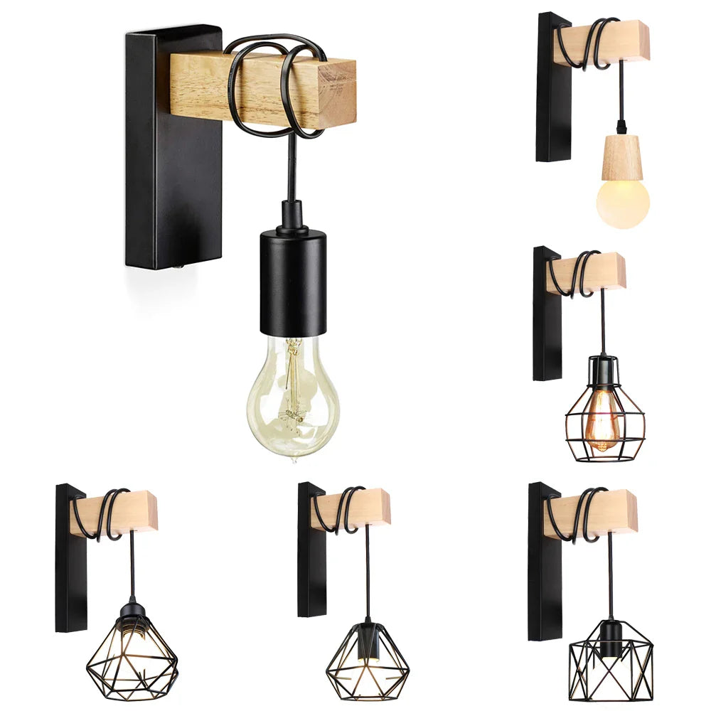 Nordic Wood Wall Lights Retro Adjustable Wall-mounted Bar Bedside Lighting by Afralia™