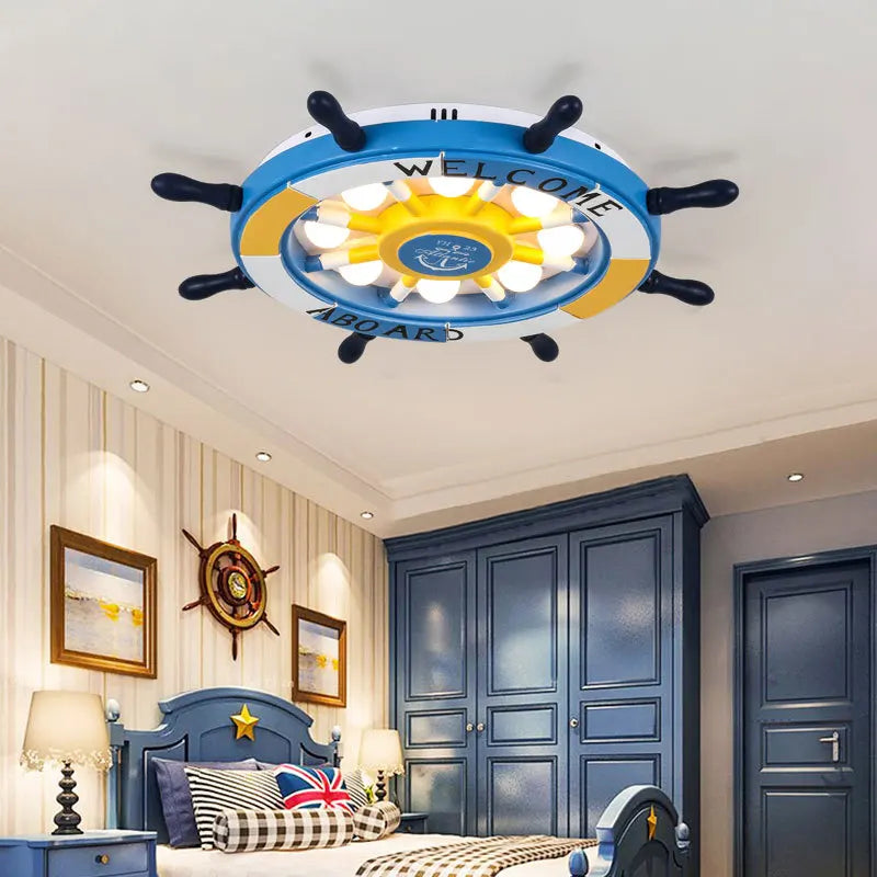 Afralia™ Wooden Rudder Kids Room Chandelier: LED, 3 Color Temp, Pink/Sky Blue.